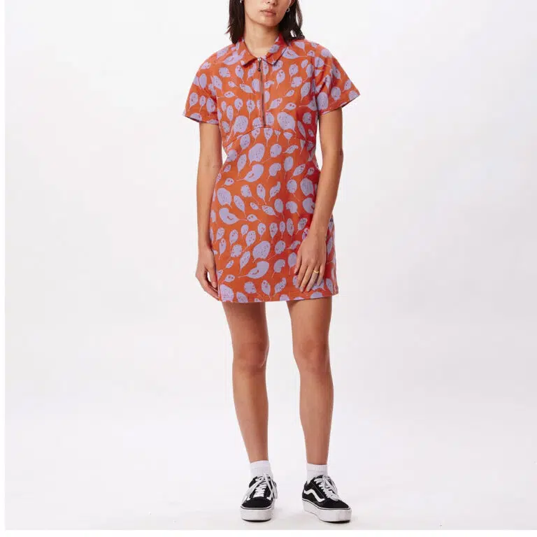 Obey Leaves Dress Ginger Biscuit