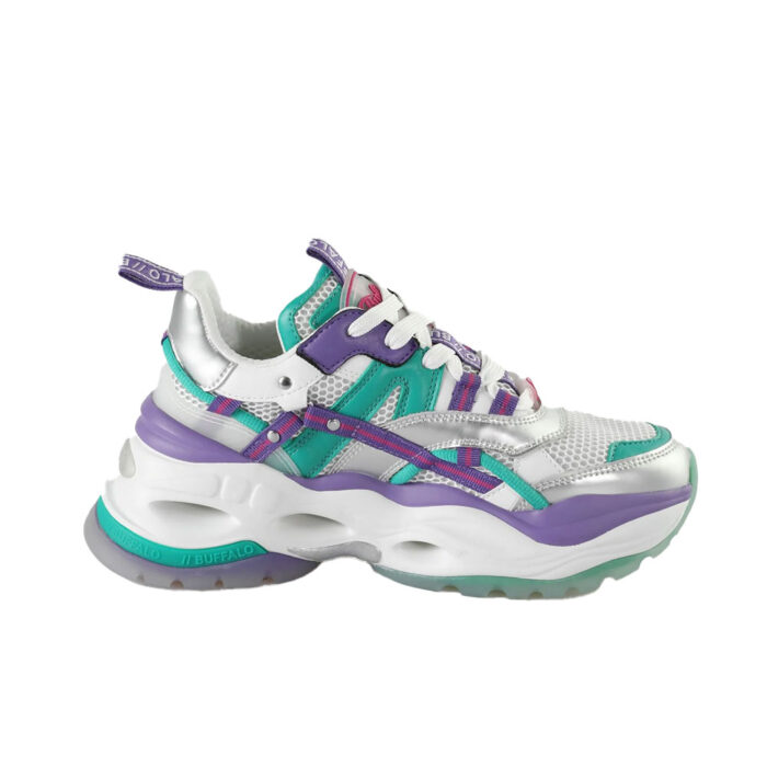 Buffalo Triplet Hollow Sneakers Silver Green Purple - Image 5